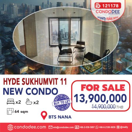 This new 2-bedroom condo near BTS Nana is a luxury property in a popular Hyde Sukhumvit 11 condominium in Bangkok CBD
