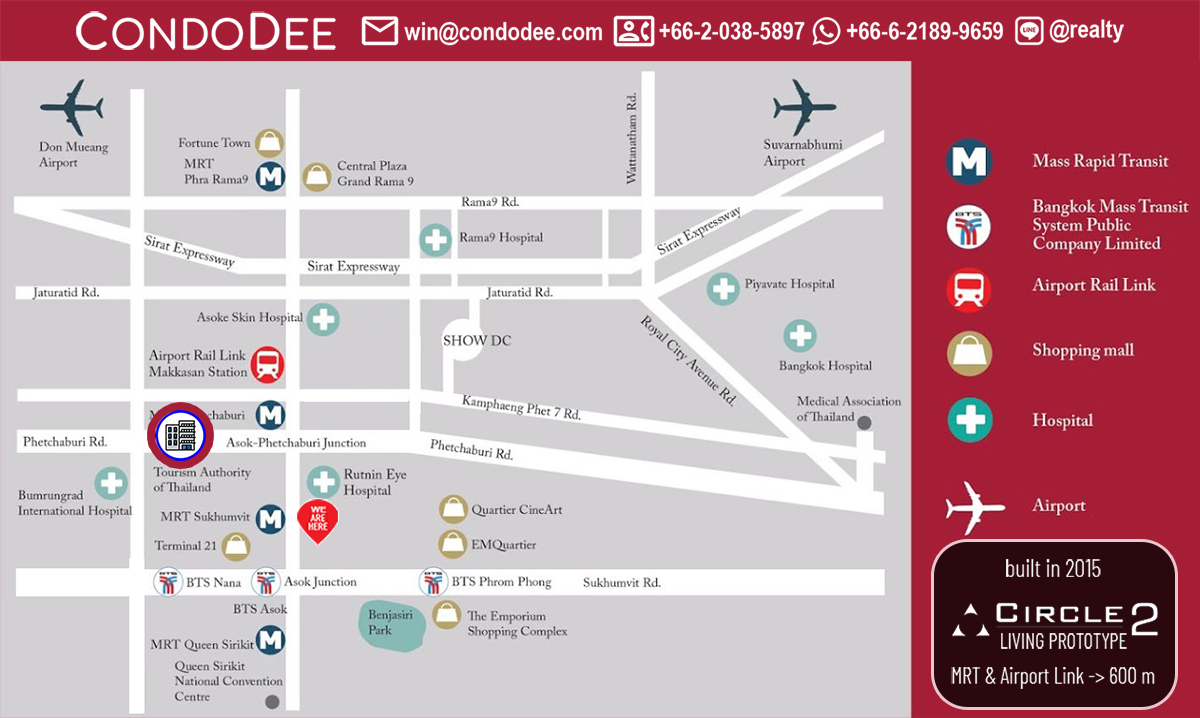 Circle Living Prototype Condominium Near Makkasan Airport Rail Link and MRT Phetchaburi