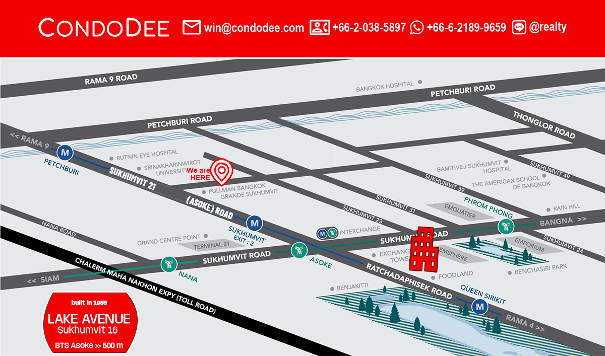 Lake Avenue Condominium at Sukhumvit 16 Near Asoke BTS and Sukhumvit MRT