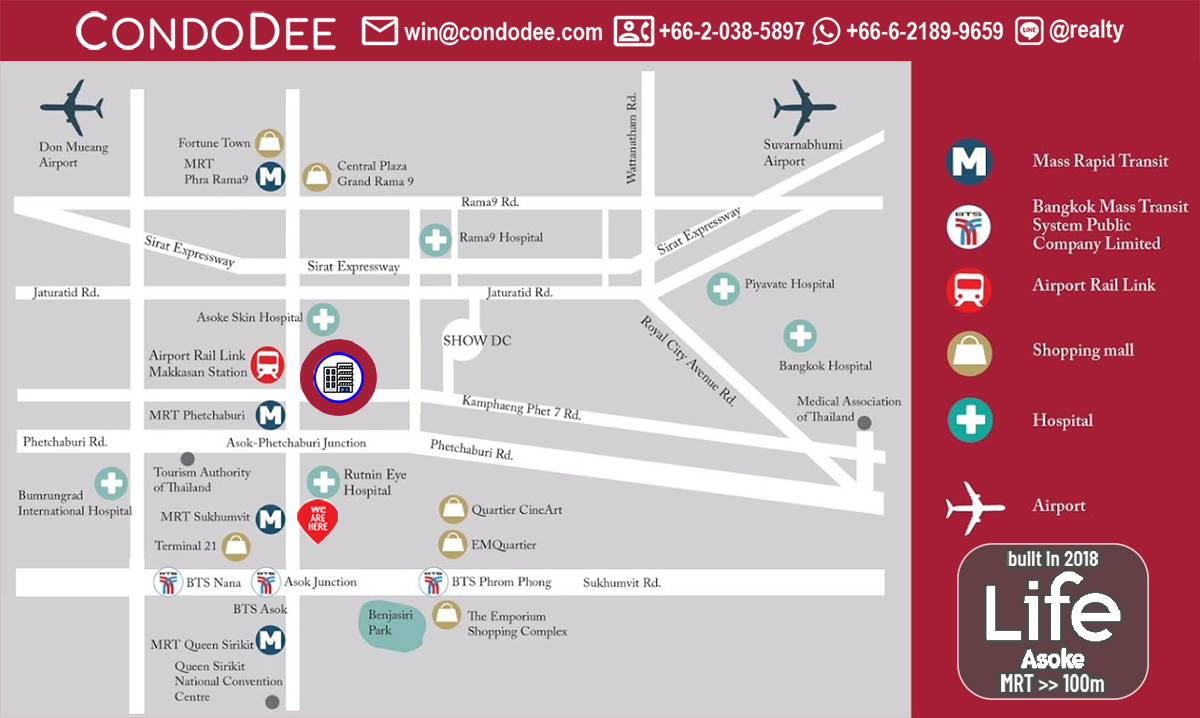 Life Asoke Condominium Near Phetchaburi MRT and Makkasan Airport Rail Link