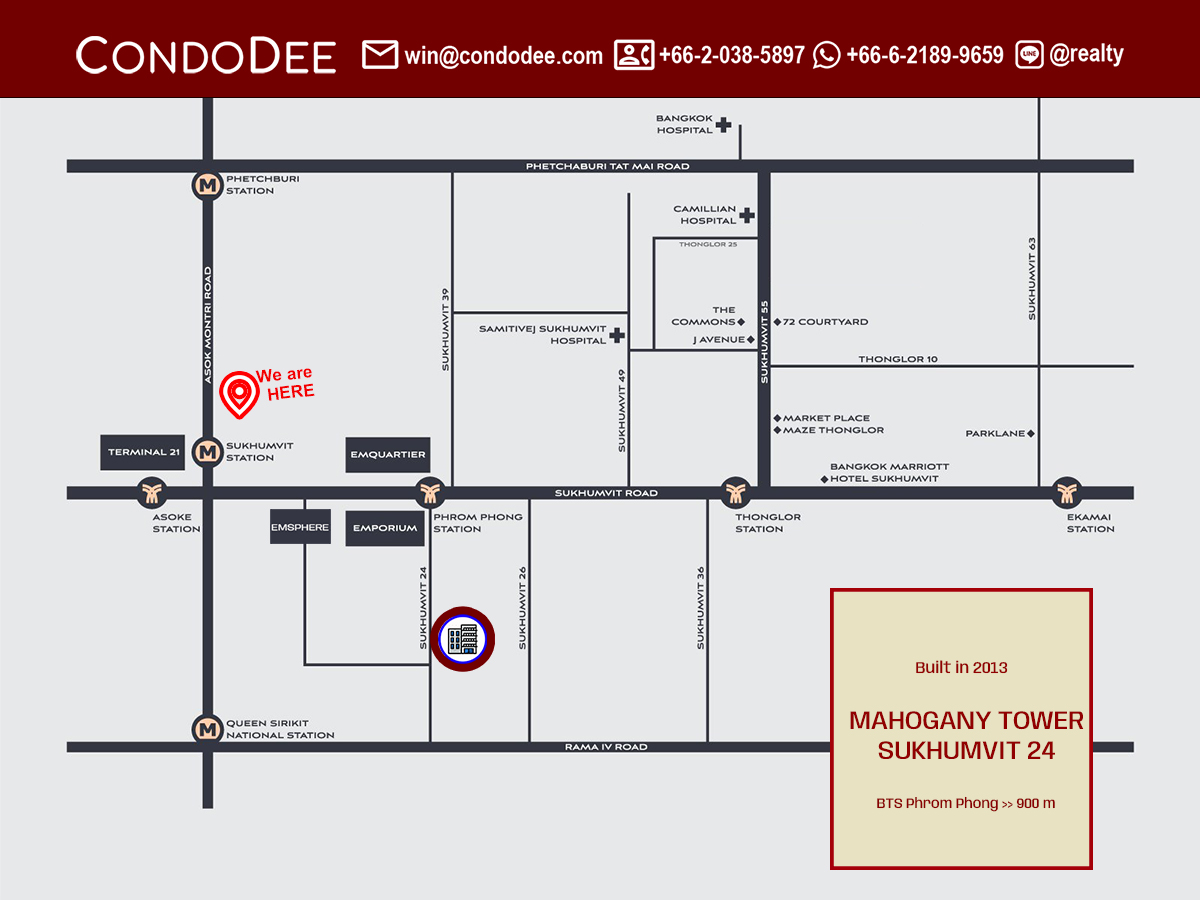 Mahogany Tower Sukhumvit 24 condo for sale in Bangkok is a high-rise apartment building that is located in the heart of Bangkok Central Business District in Phrom Phong. It was built in 1994.