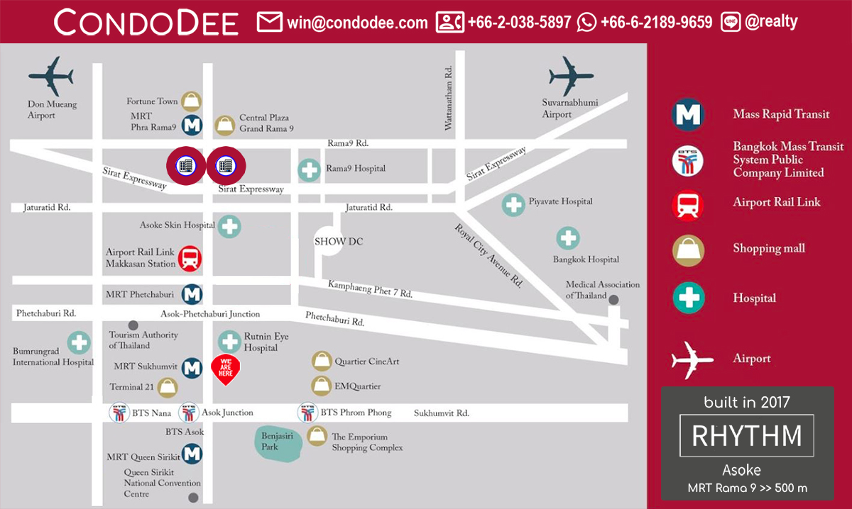 Rhythm Asoke Condo Near Rama 9 MRT, Phetchaburi MRT and Airport Rail Link