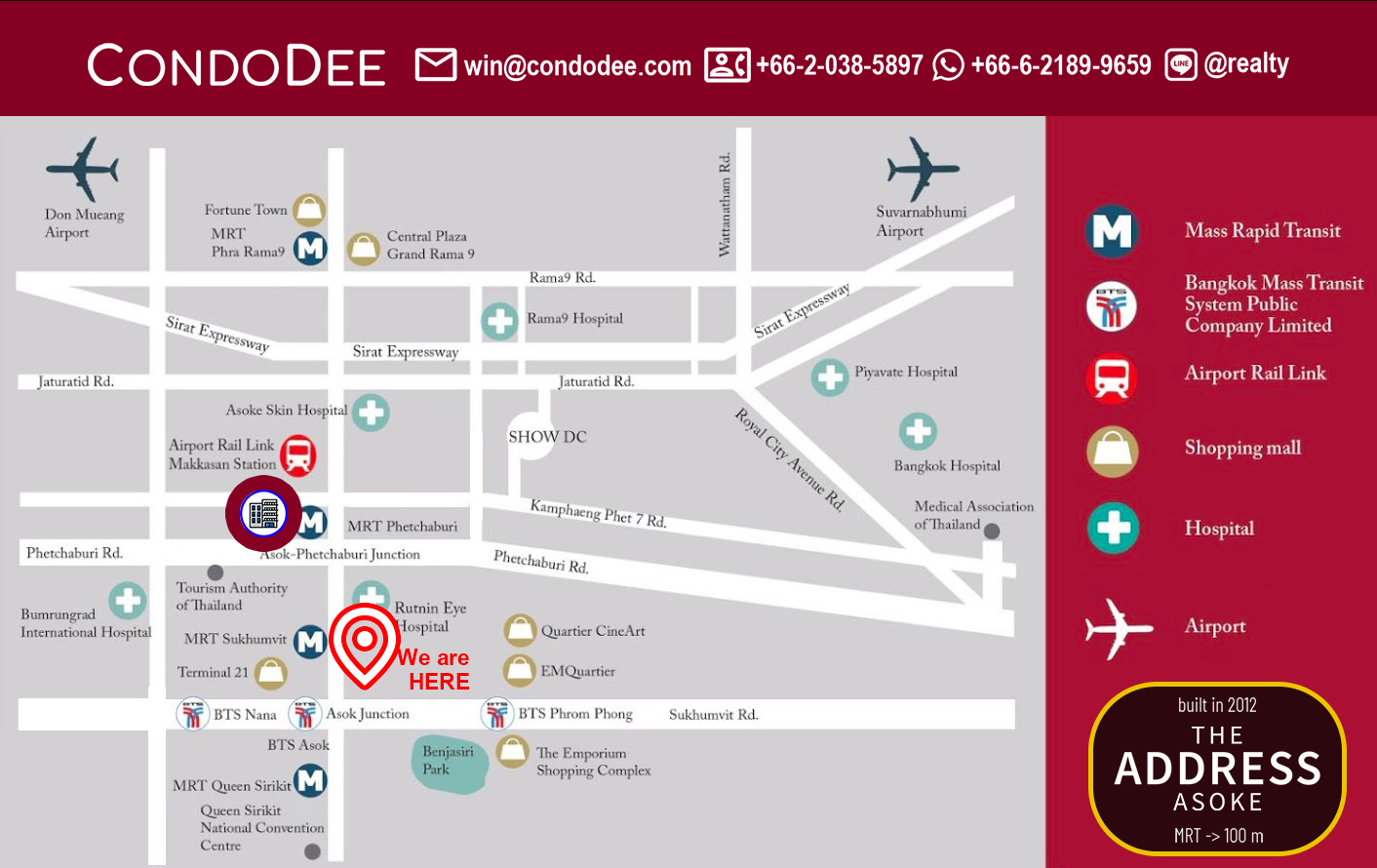 The Address Asoke Condominium near MRT Phetchaburi and Makkasan Airport Rail Link