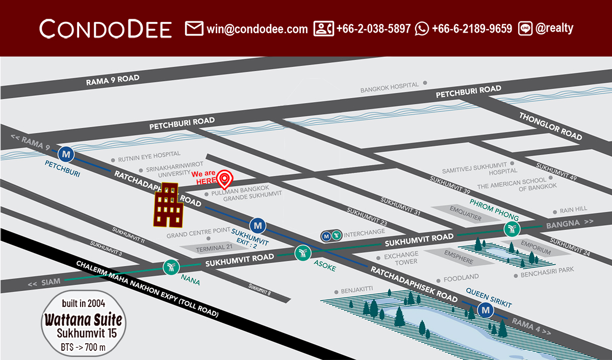 Wattana Suite Bangkok Condo for Sale in Asoke on Sukhumvit 15 Near BTS and NIST School