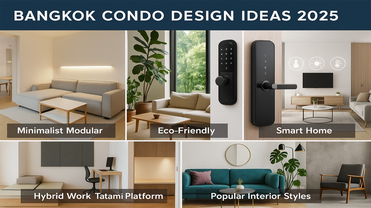 Collage of modern Bangkok condo renovation ideas.