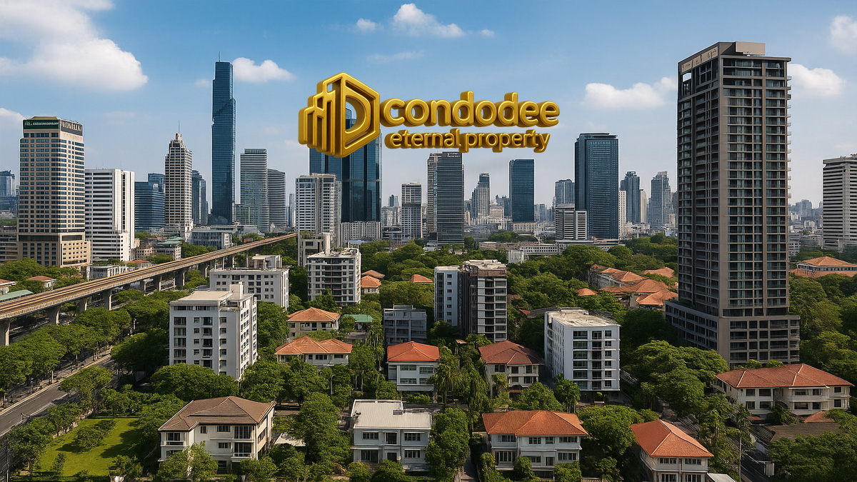 Aerial view of Saladaeng–Silom with luxury condos and Bangkok skyline in CBD | วิวย่านศาลาแดง สีลม พร้อมคอนโดหรูใจกลางกรุงเทพ
